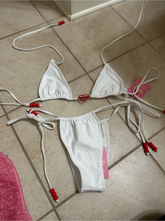 Strawberry Milk Mob Other - Strawberry Milk Mob White String Bikini with Red Bead Accents